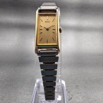Seiko Watch Women 13mm Gold Dial Gold Tone Rectangle 2E20-6120 New Battery VTG5