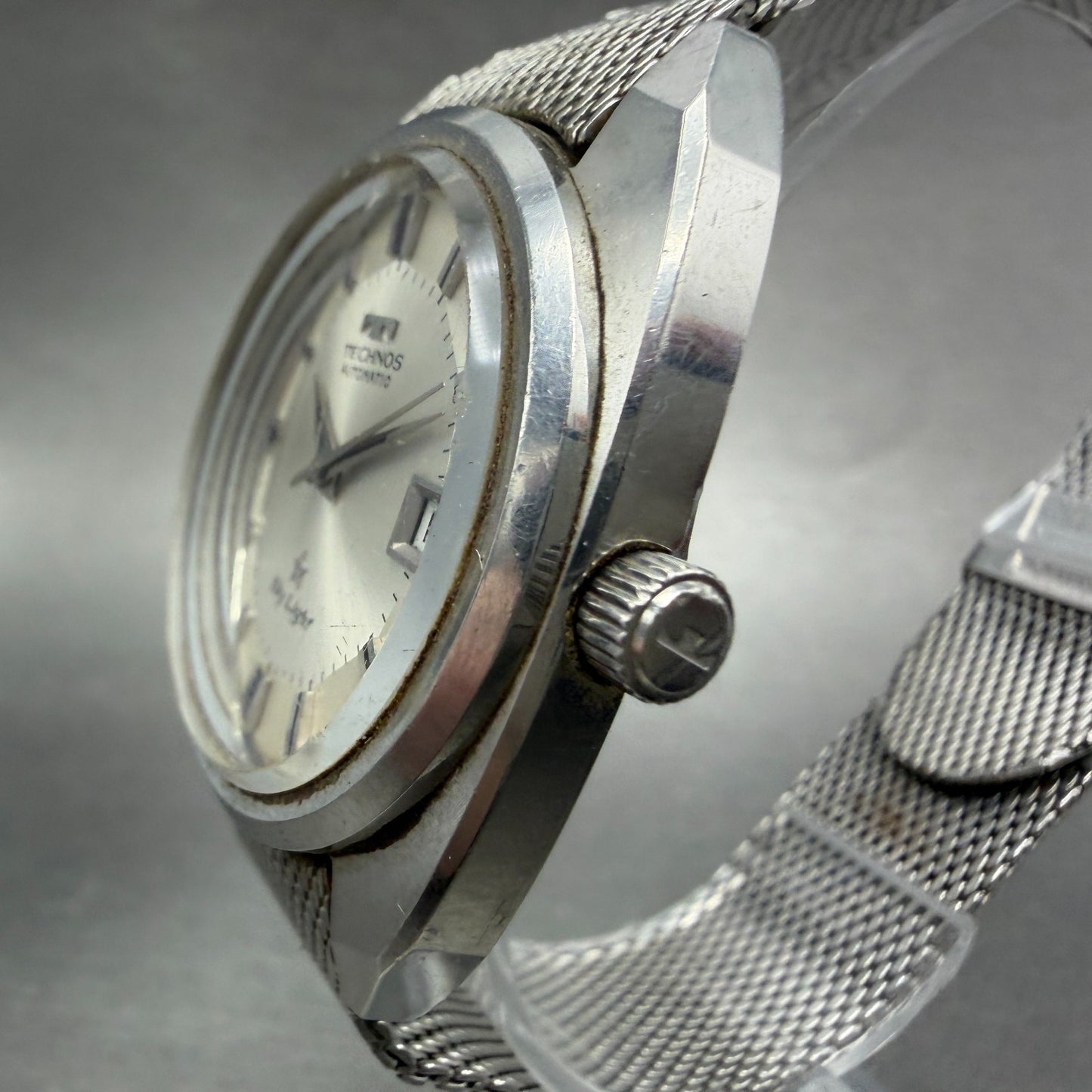 Technos Sky Light Watch Men 35mm White Dial Steel Date Round Automatic PARTS3