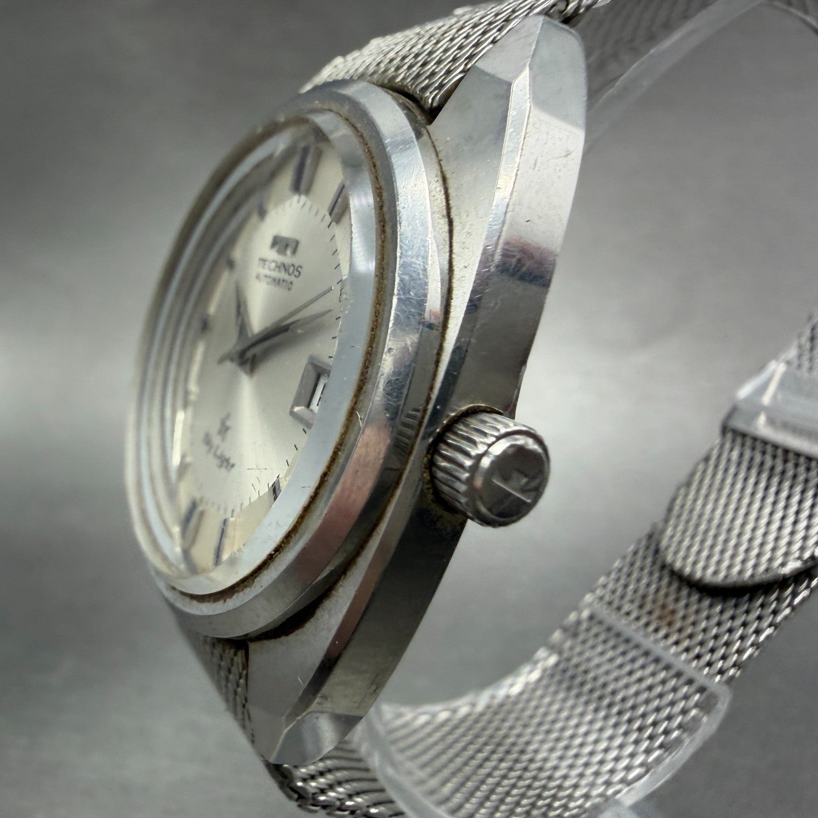 Technos Sky Light Watch Men 35mm White Dial Steel Date Round Automatic PARTS3