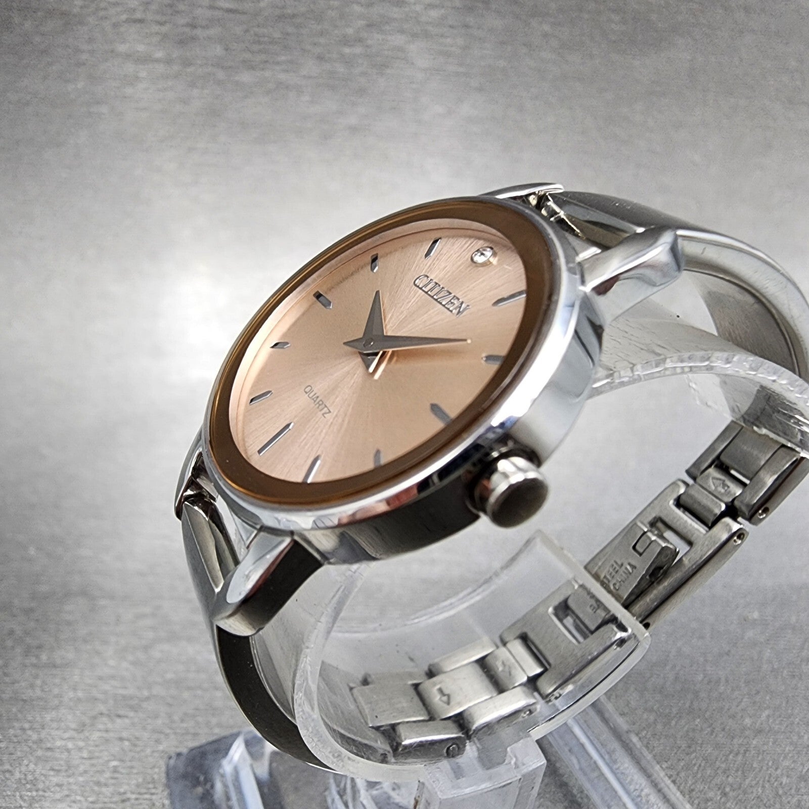 Citizen Watch Women 27mm Pink Dial Stainless Steel Round Bangle New Battery2