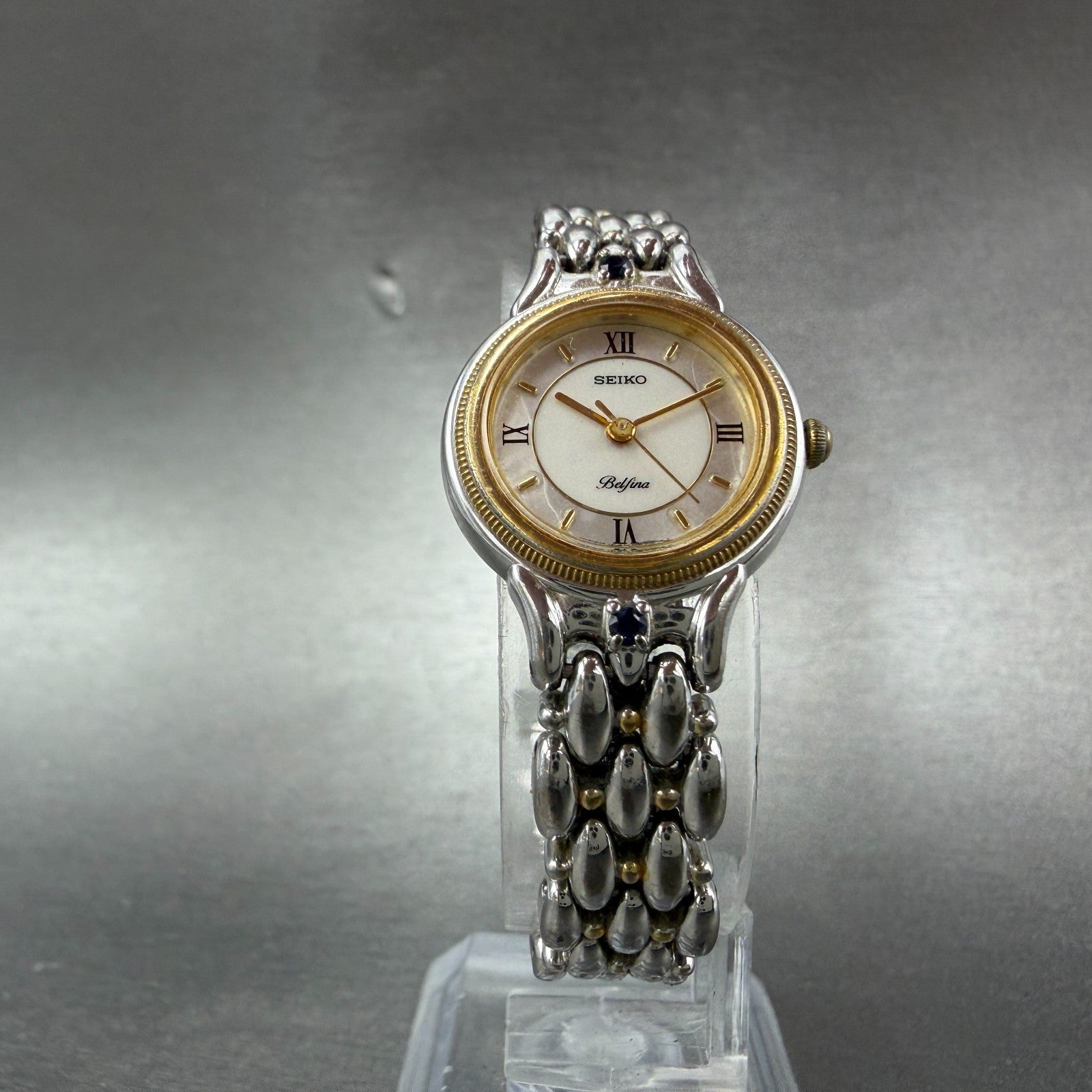 Seiko Belfina Watch Women 21mm White Dial Two Tone Round 1F21-0C70 New BAttery5