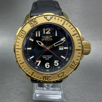 Invicta Specialty GMT Watch Men 50mm Black Dial Gold Tone Date F0058 New Battery0
