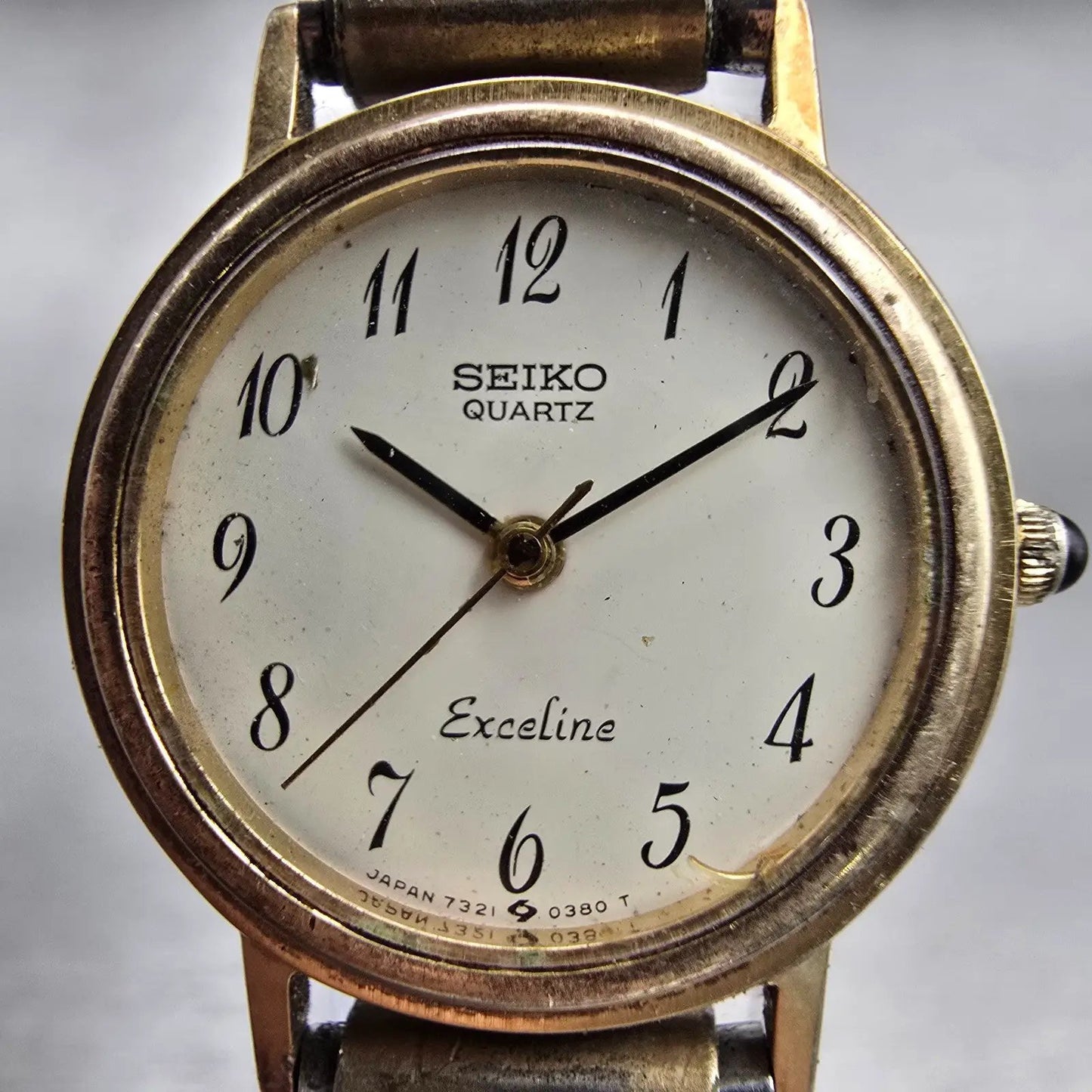 Seiko Exceline Watch Women 22mm Ivory Dial Gold Tone Round 7321-0070 New Battery1