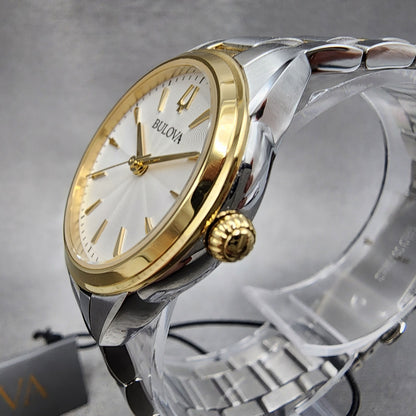 Bulova Sutton Watch Women 28mm White Dial Two Tone Round 98L277 New Battery2