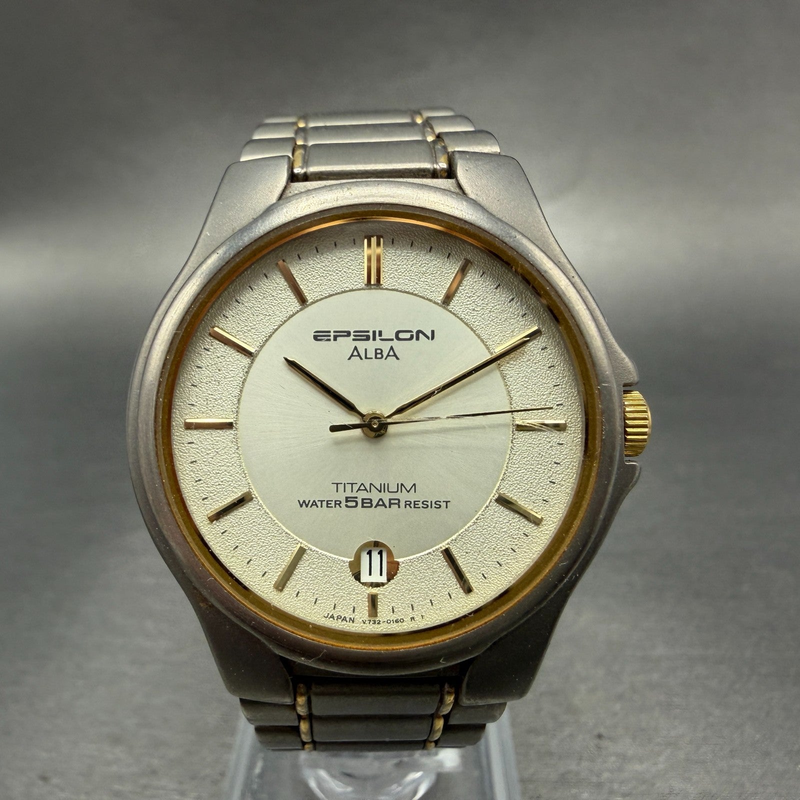 Seiko Alba Epsilon Watch Men 34mm Champagne Titanium Two Tone Date New Battery0