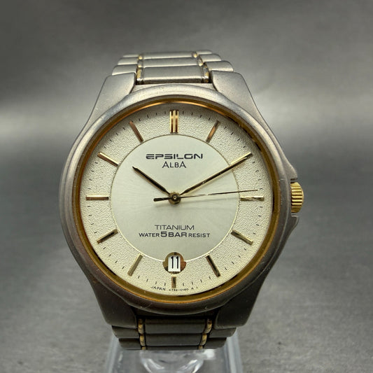 Seiko Alba Epsilon Watch Men 34mm Champagne Titanium Two Tone Date New Battery0