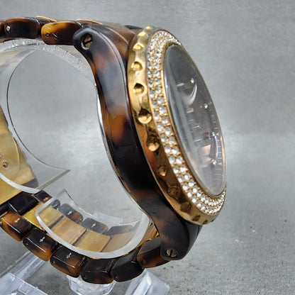 Michael kors Madison Watch Women 42mm Brown Dial Two Tone Date Chrono New Batt3