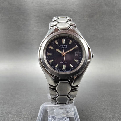 Citizen Eco-Drive Watch Women 27mm Blue Dial Silver Tone Date E010-K16393 Runs5