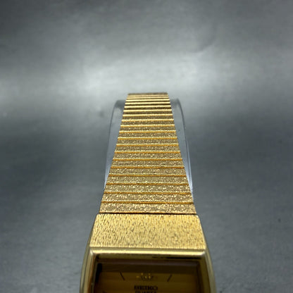 Seiko Watch Women 19mm Champagne Dial Gold Tone Rectangle 8y21-5000 New Battery74