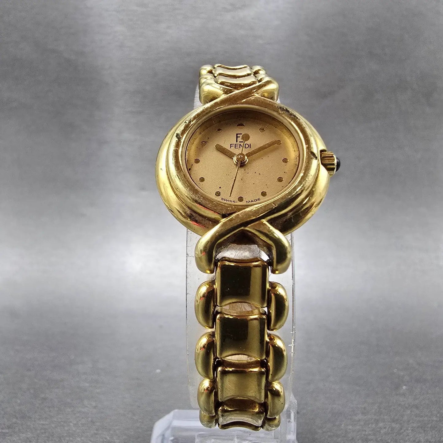 Fendi Watch Women 25mm Gold Dial Gold Tone Round NO GLASS! 700L New Battery READ5