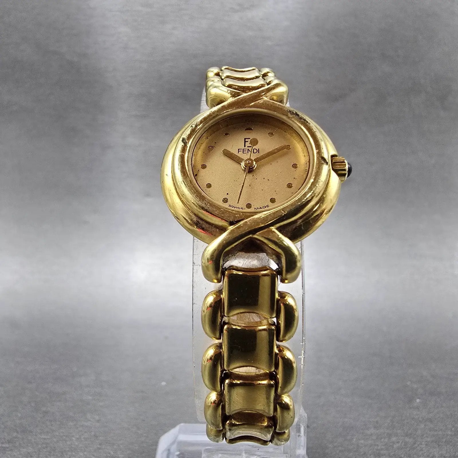Fendi Watch Women 25mm Gold Dial Gold Tone Round NO GLASS! 700L New Battery READ5