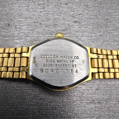 Citizen CQ Watch Women 17mm Gold Dial Gold Tone Oval 3220-848667 New Battery VTG10