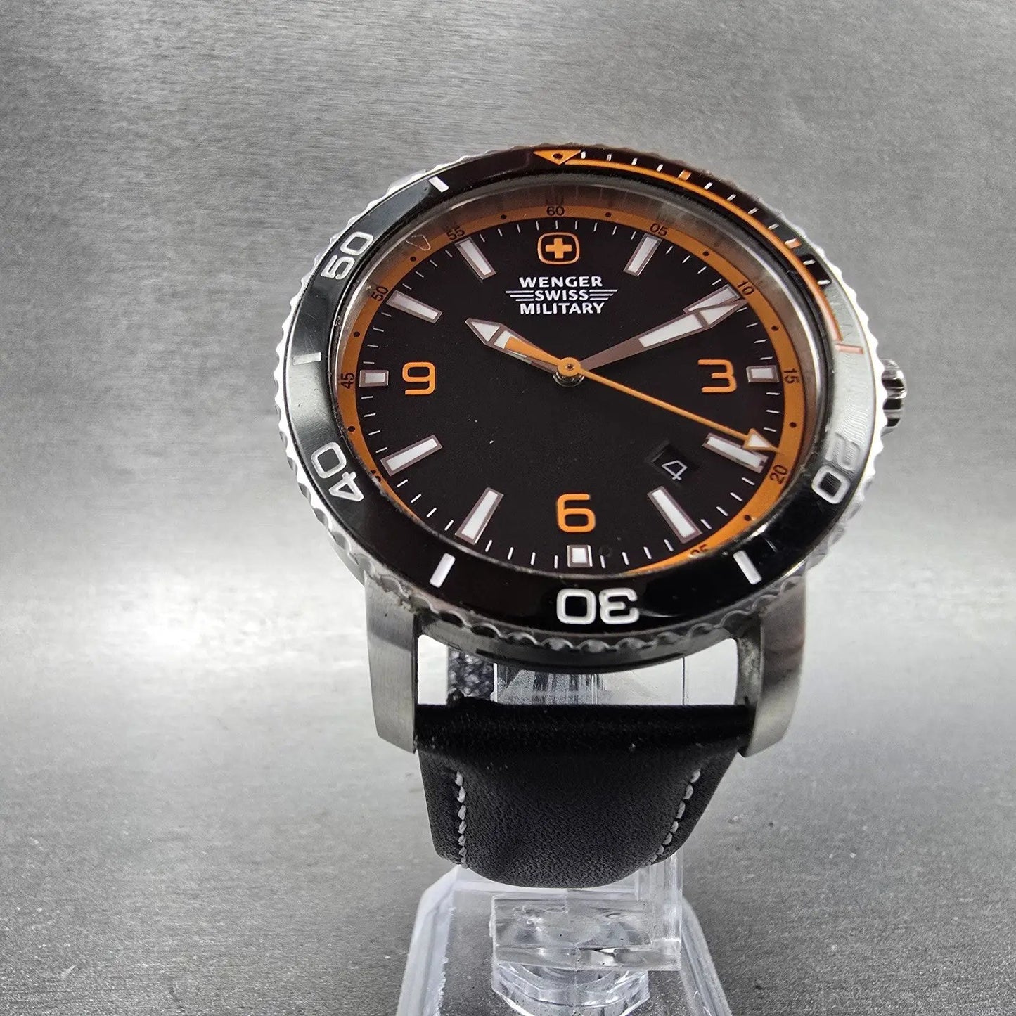 Wenger Swiss Military Roadster Watch Men 43mm Black Dial Steel Orange New Batt5