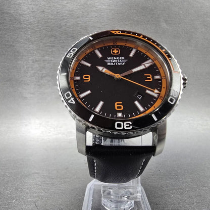 Wenger Swiss Military Roadster Watch Men 43mm Black Dial Steel Orange New Batt5