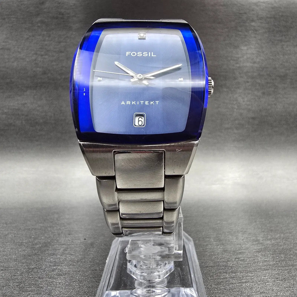 Fossil Arkitekt Tank Watch Men 32mm Blue Dial Silver Date FS-2931 New Battery5