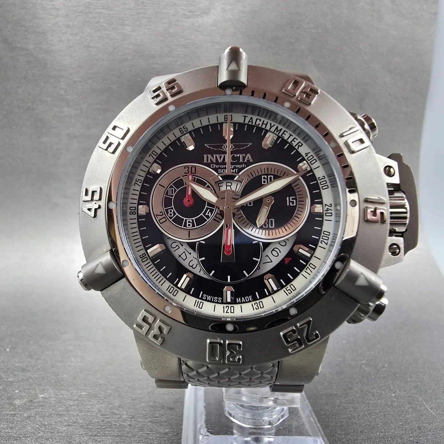 Invicta Sub Aqua Chronograph Watch Men 50mm MOP Dial Steel Daydate 4574 New Batt5