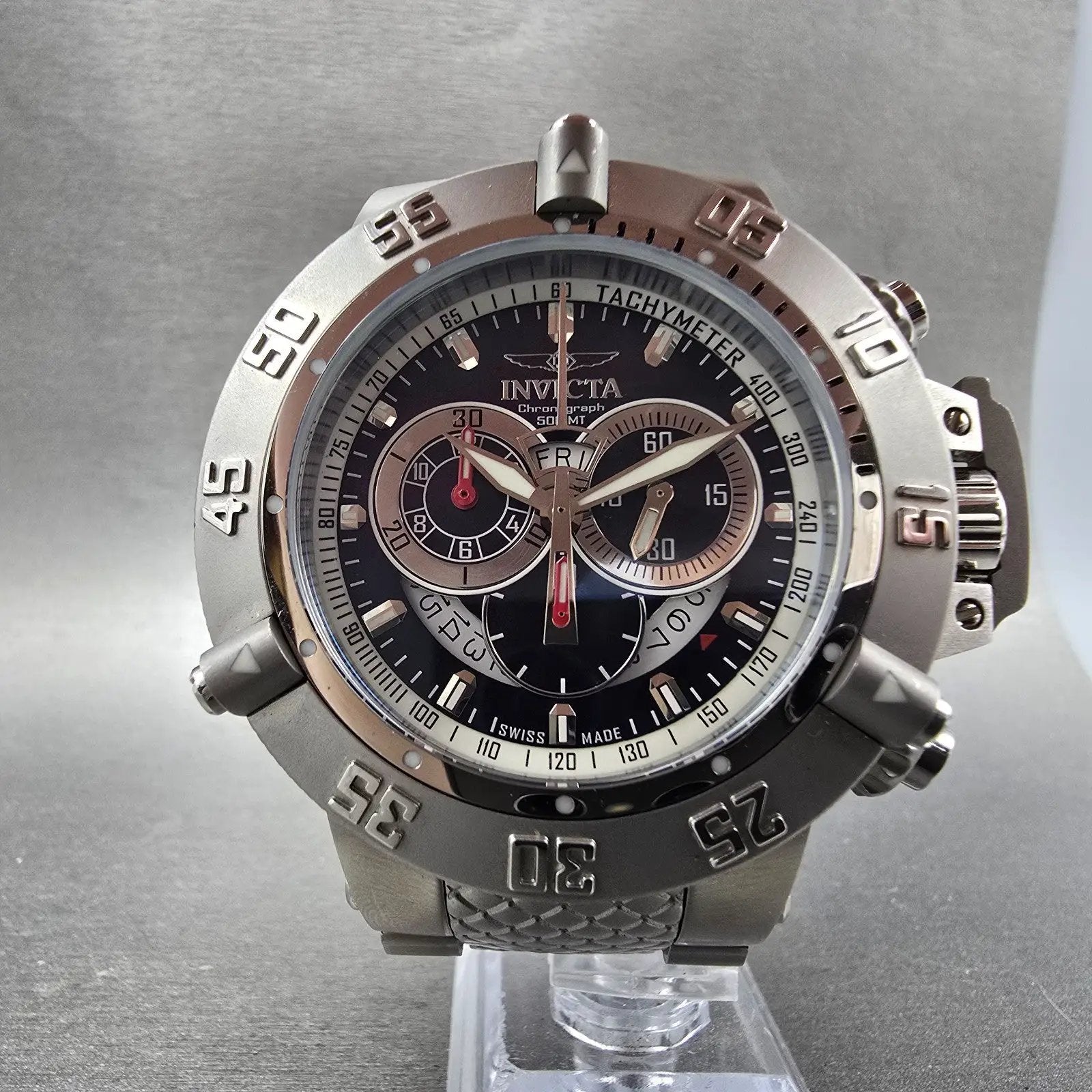 Invicta Sub Aqua Chronograph Watch Men 50mm MOP Dial Steel Daydate 4574 New Batt5