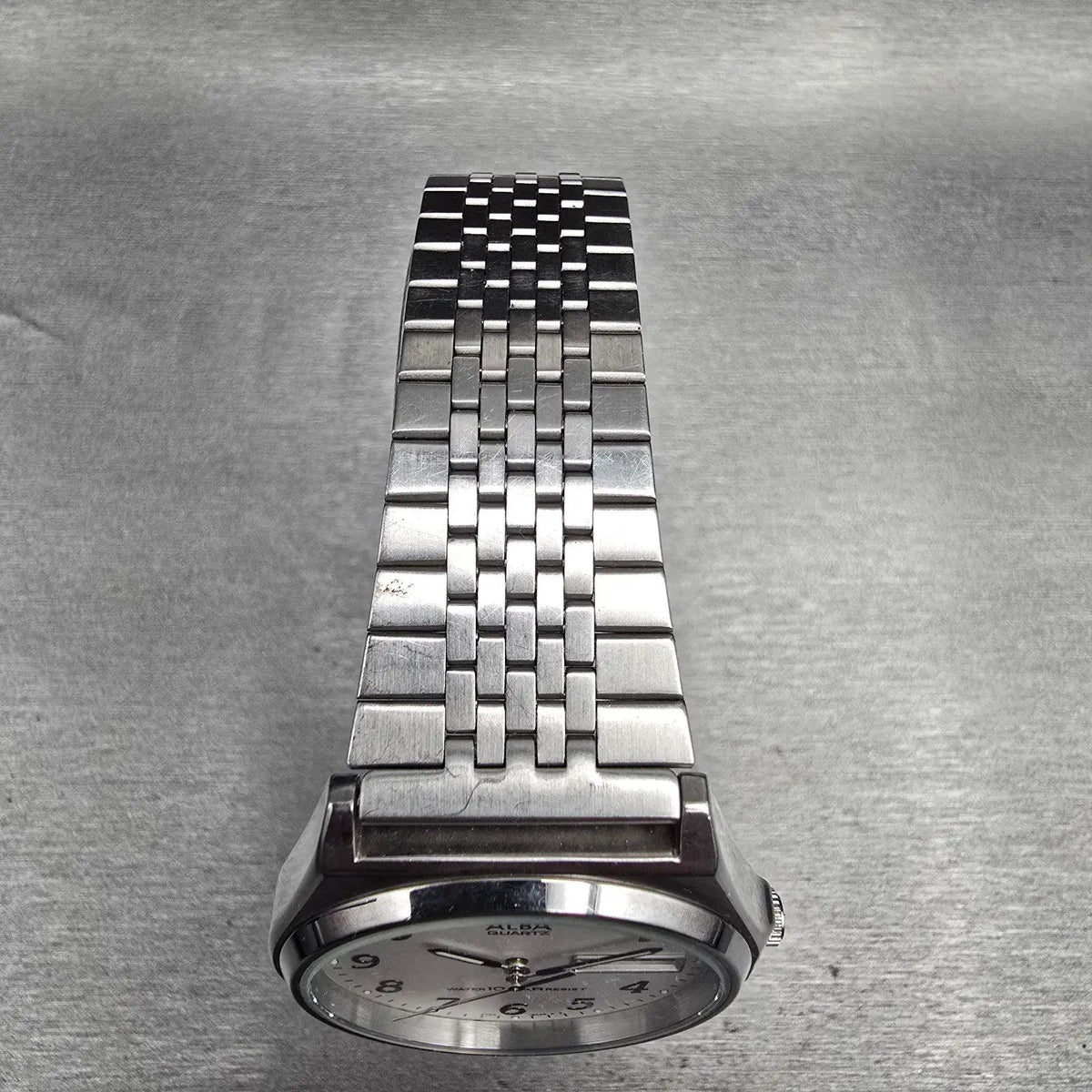 Seiko Alba Watch Men 34mm White Dial Silver Tone Daydate V743-8A10 New Battery H4