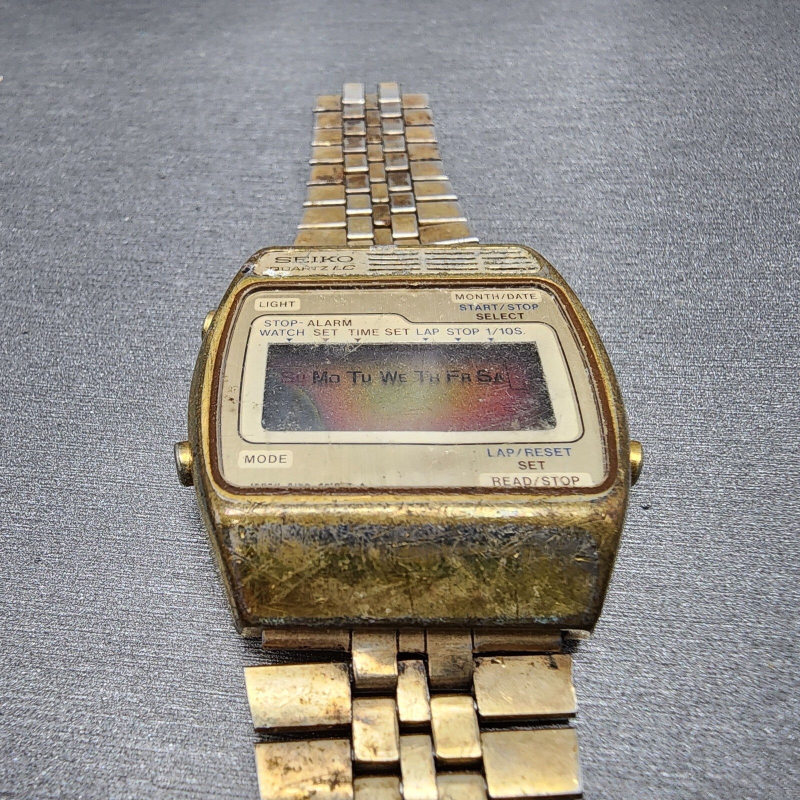 Seiko Digital Watch Men 33mm Gold Tone Alarm Chronograph A1594029 PARTS3