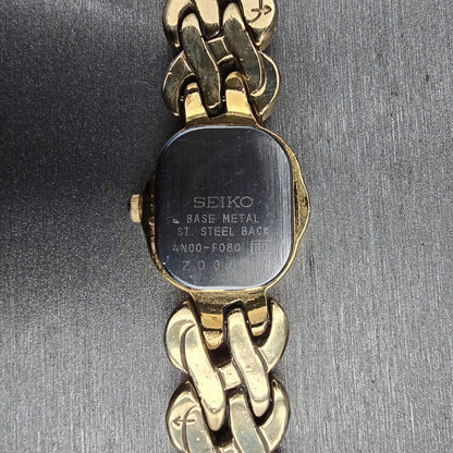 Seiko Watch Women 18mm Black Dial Gold Tone Oval 4N00-F080 New Battery Vintage10