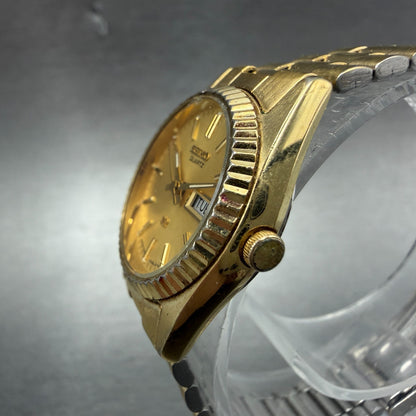 Seiko SQ Watch Women 24mm Champagne Dial Gold Tone Daydate 2a23-0030 New BattLPA2