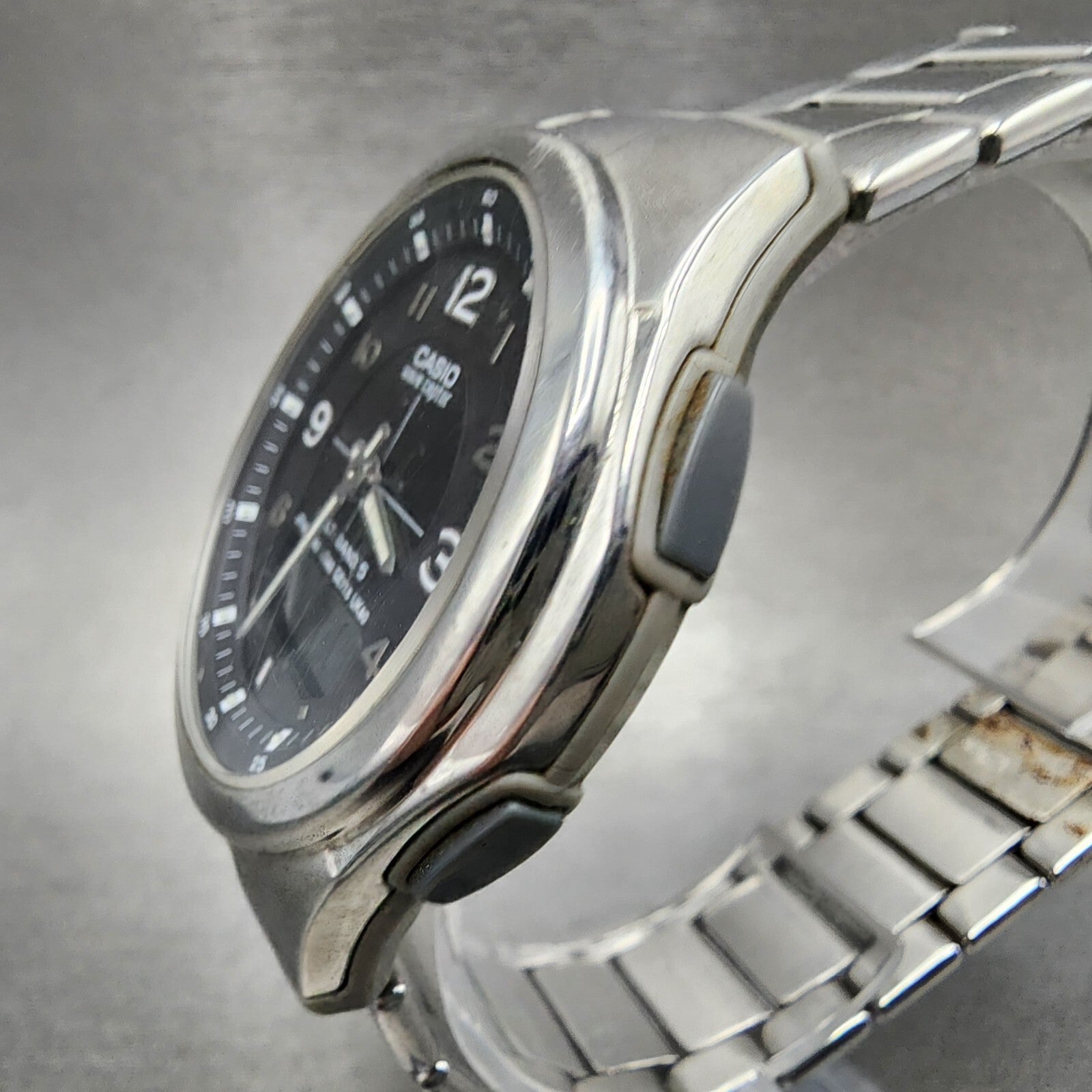 Casio Wave Ceptor Watch Men 41mm Black Dial Steel Analog Digital Solar Runs2