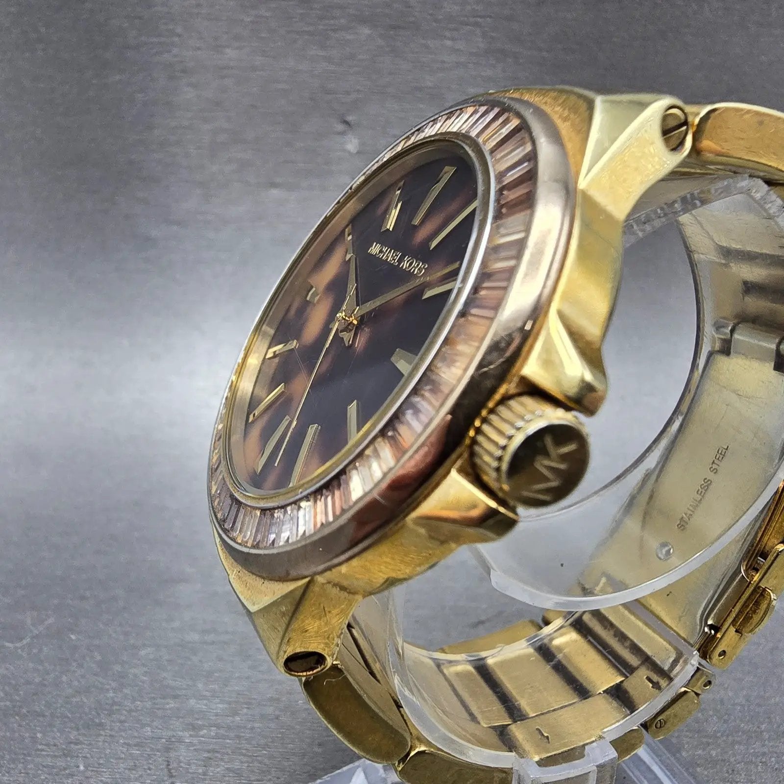 Michael Kors Gramercy Watch Women 45mm Brown Dial Gold Tone MK-5723 New BatteryK2