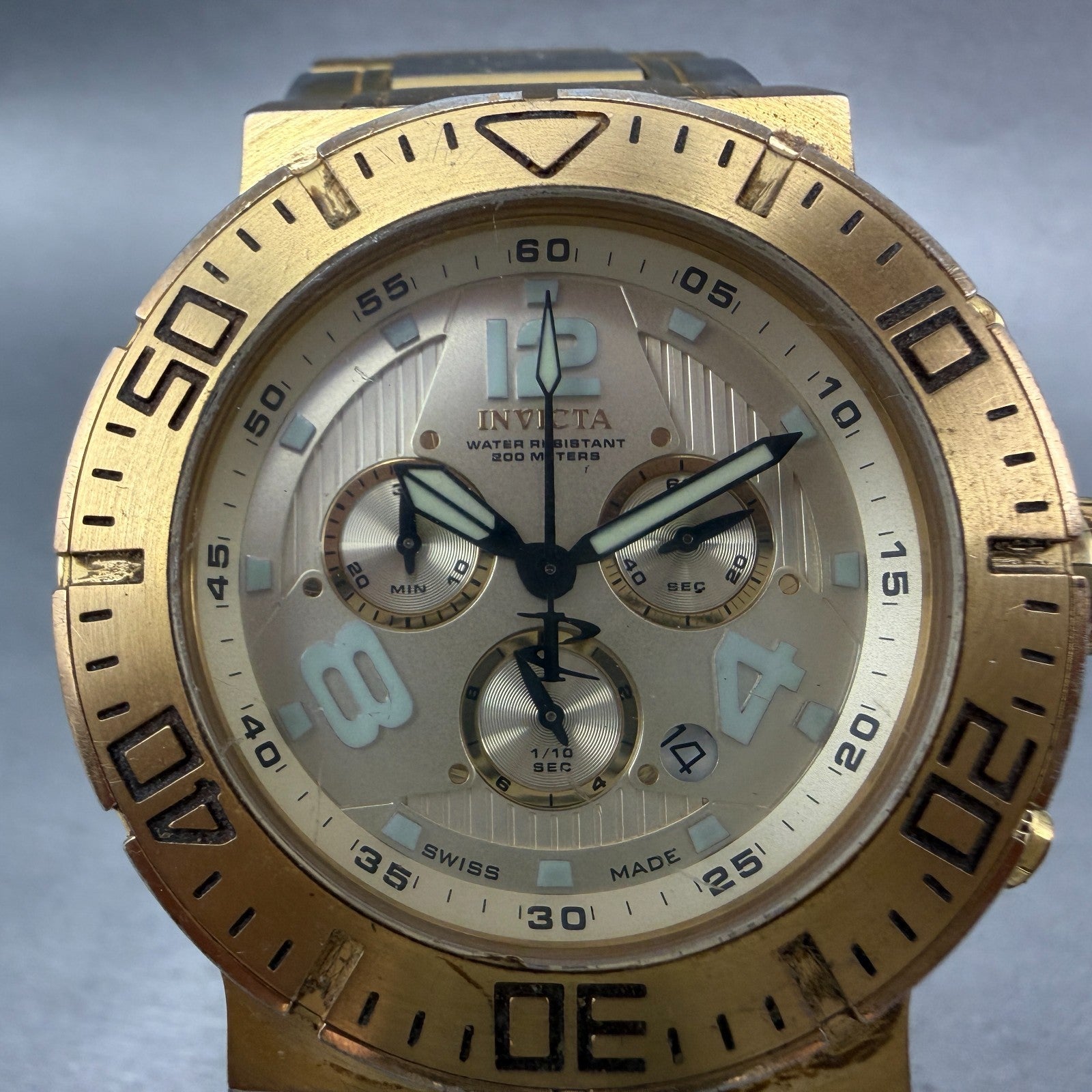 Invicta Reserve Ocean Reef Chrono Watch Men 46mm Champagne Dial Gold New Batt1