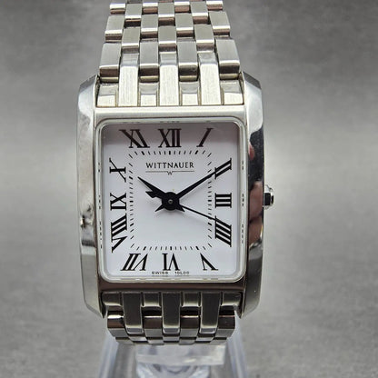 Wittnauer Tank Watch Men 20mm White Dial Silver Tone Rectangle 10L00 New Battery0