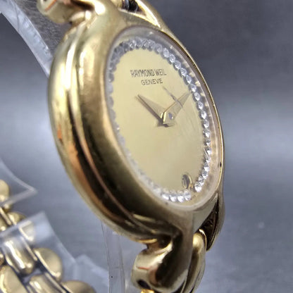 Raymond Weil Watch Women 24mm Gold Dial Gold Plated Round 5355 New Battery3