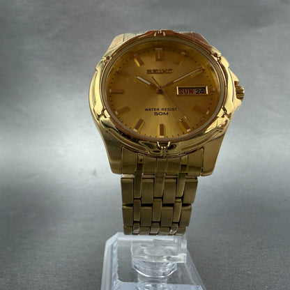 Seiko Watch Men 38mm Champagne Dial Gold Tone Daydate V743-8B39 New Battery5