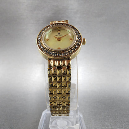 Cyma Watch Women 21mm MOP Dial Gold Tone Crystal bezel Round New Battery
