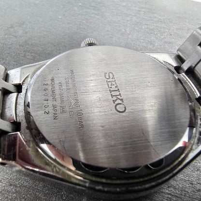 Seiko Solar Watch Men 38mm Black Dial Silver Tone Date Round V157-0AM0 Works L9