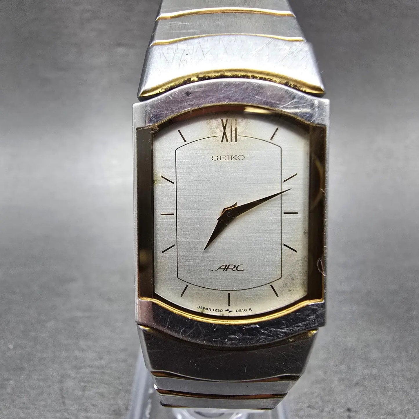 Seiko ARC Tank Watch Women 21mm Silver Dial Two Tone Rectangle 1220-529A  PARTS0