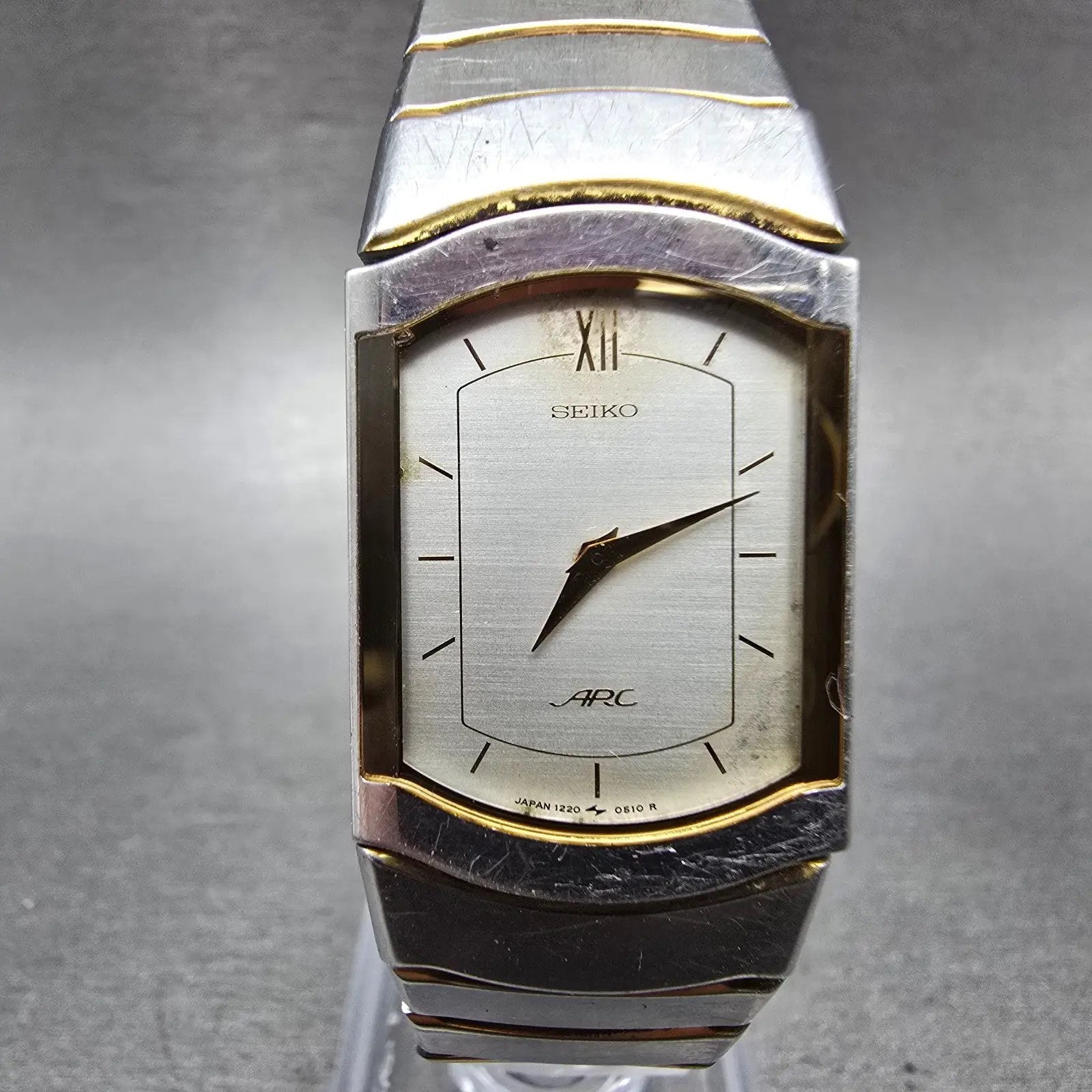 Seiko ARC Tank Watch Women 21mm Silver Dial Two Tone Rectangle 1220-529A  PARTS0