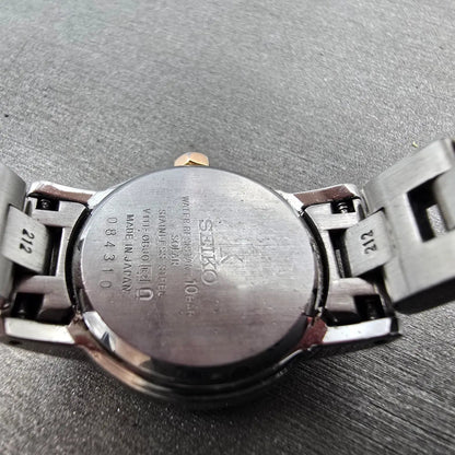 Seiko Lukia Solar Watch Women 22mm White Dial Two Tone Round V111-0BJ0 Runs JP9