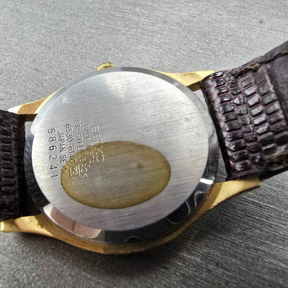 Seiko Watch Men 30mm Gold Dial Gold Tone Round 6530-6140 VTG PARTS10