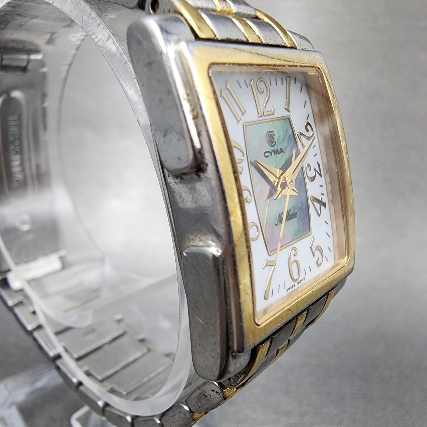 Cyma Noblesse Tank Watch Women 22mm MOP Dial Two Tone Rectangle New Battery3