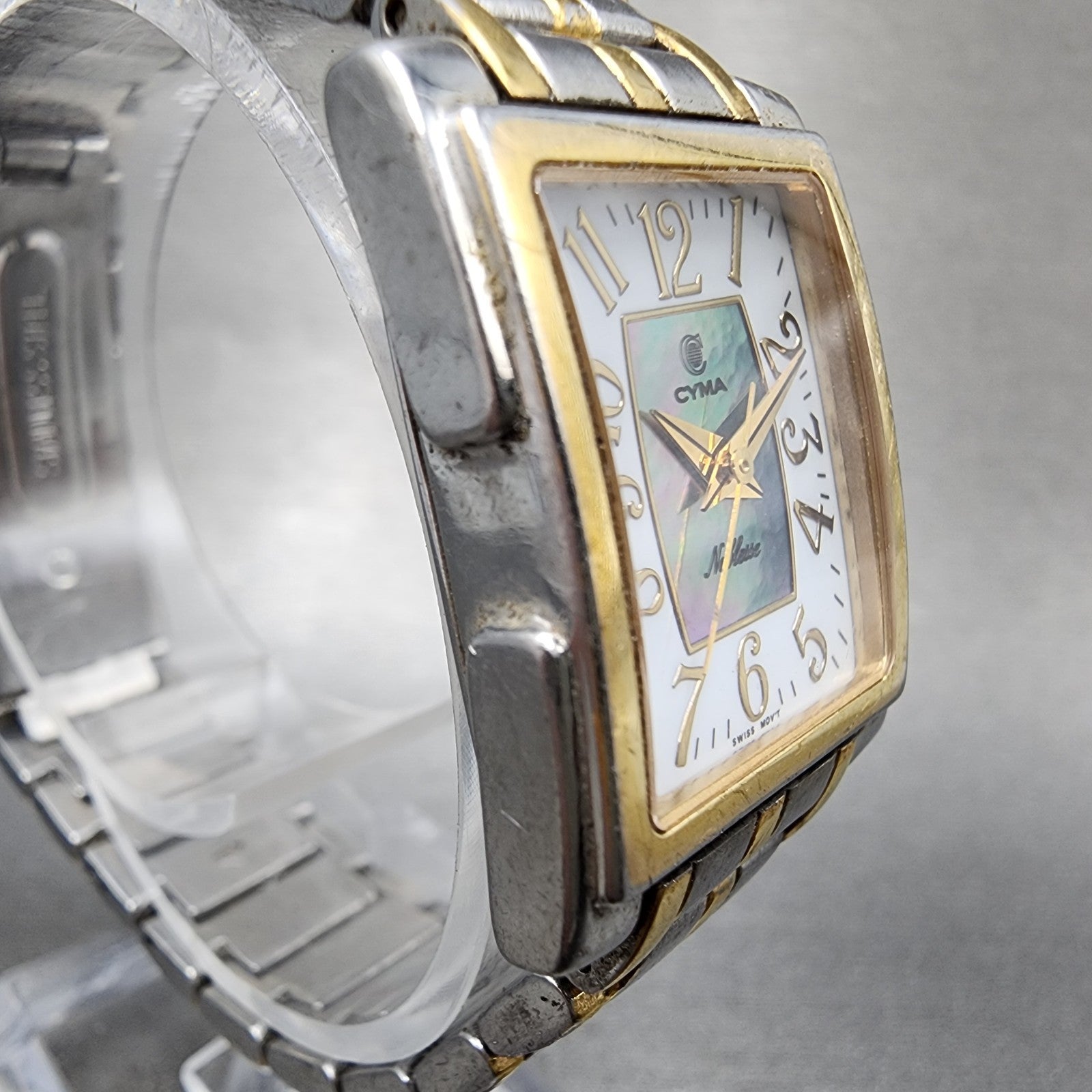 Cyma Noblesse Tank Watch Women 22mm MOP Dial Two Tone Rectangle New Battery3