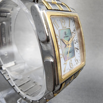 Cyma Noblesse Tank Watch Women 22mm MOP Dial Two Tone Rectangle New Battery3