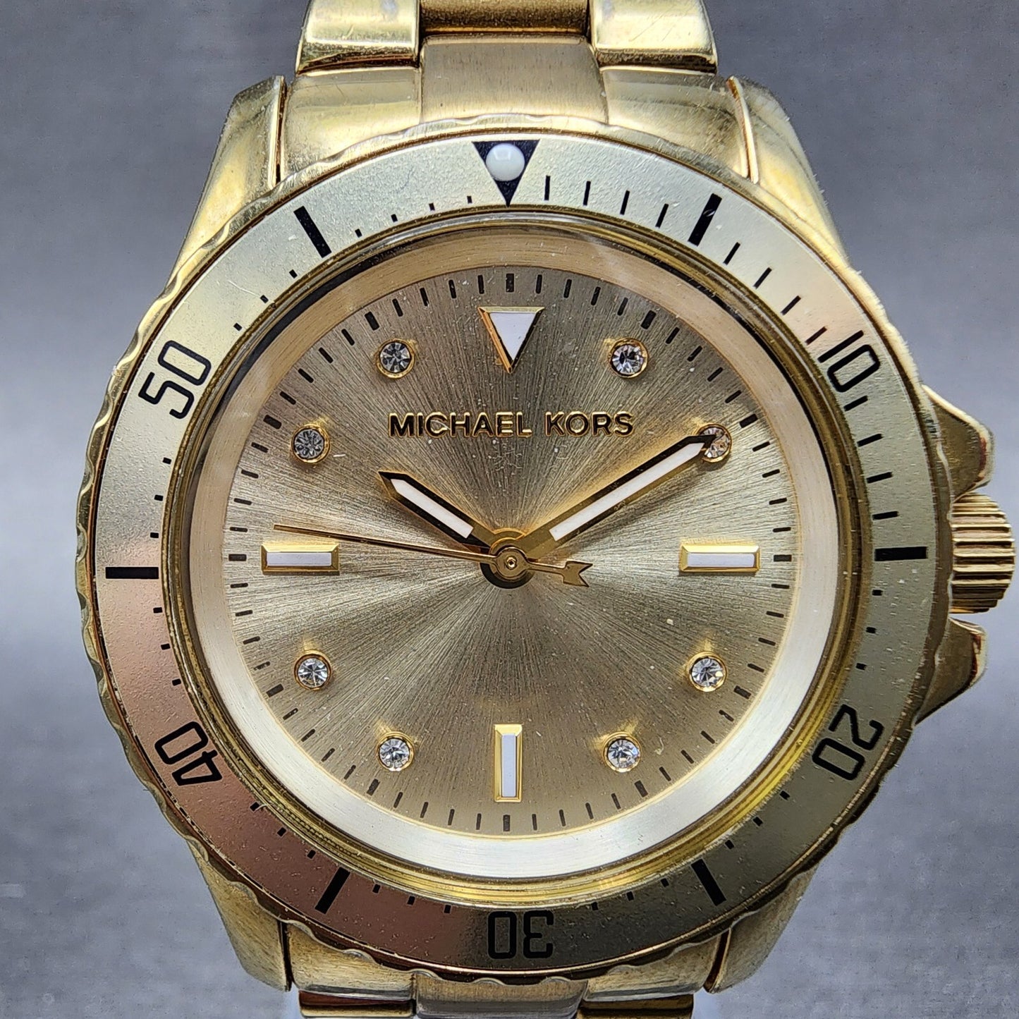 Michael Kors Tatum Watch Women 33mm Gold Dial Gold Tone Round MK6120 New Batt1