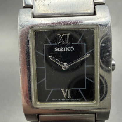 Seiko Tank Watch Women 20mm Black Dial Silver Tone 1N00-6T40 New Battery Vintage1