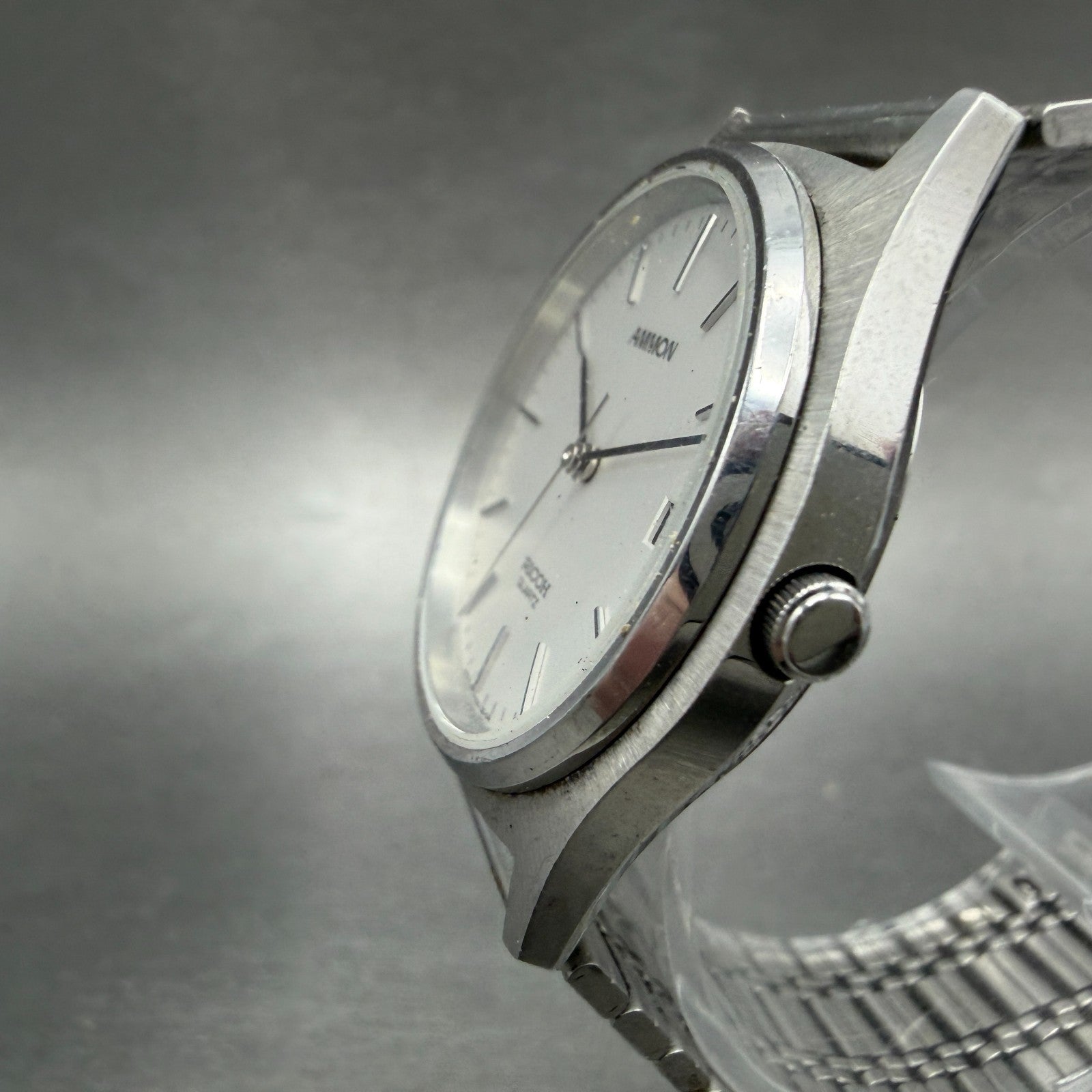 Ricoh Ammon Watch Men 32mm White Dial Silver Tone Date Round New Battery2