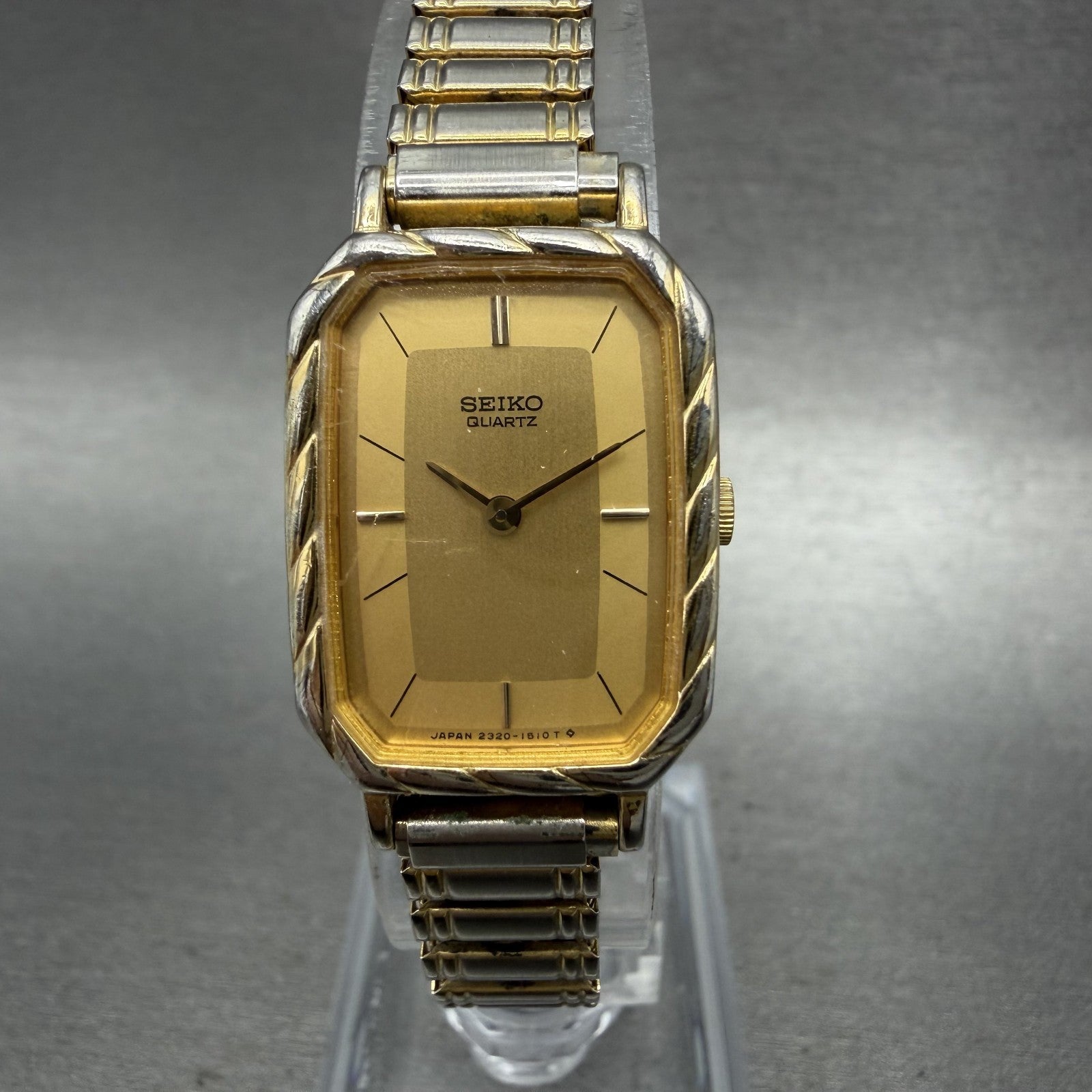 Seiko Tank Watch Women 19mm Champagne Dial Two Tone 23205449 New Battery0