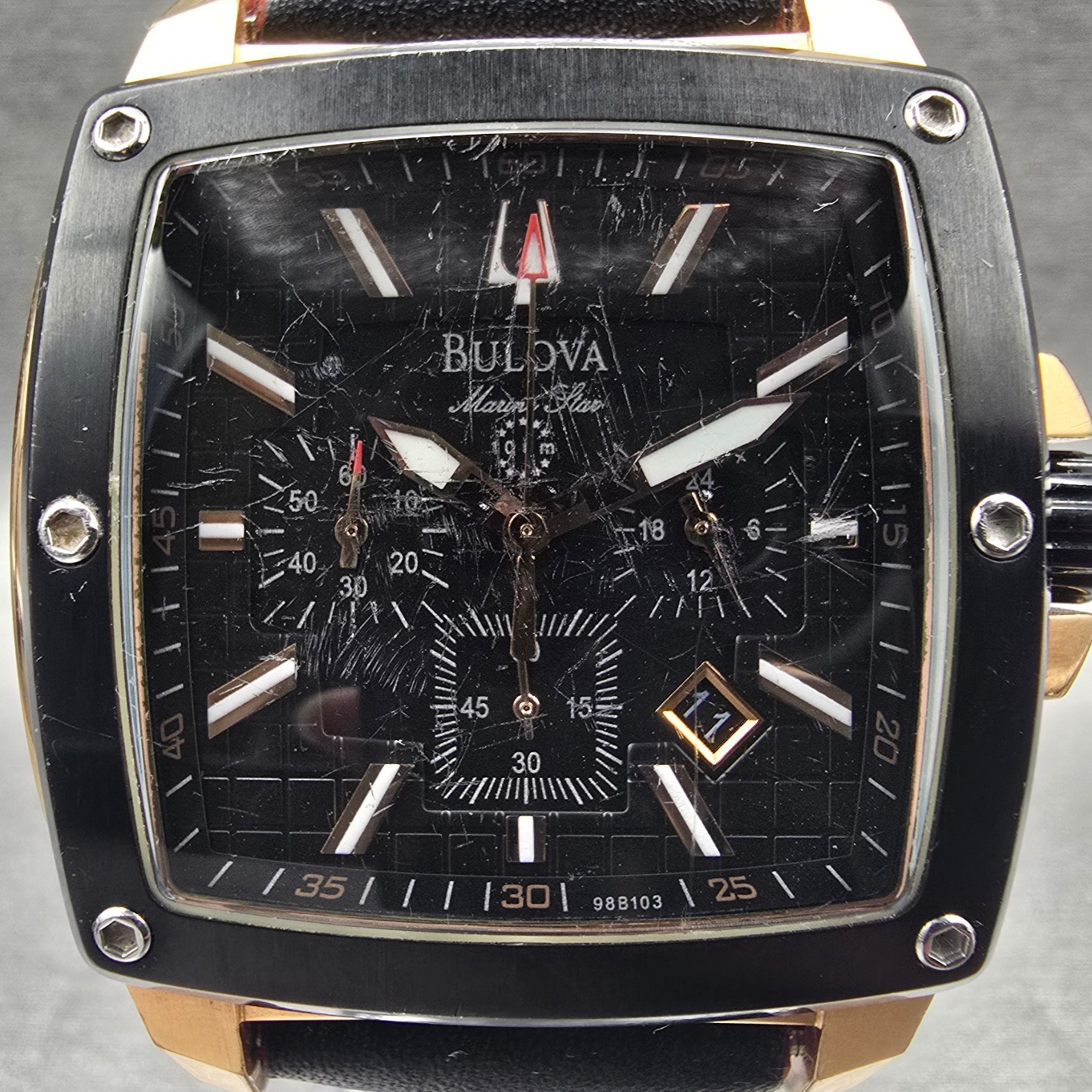 Bulova Marine Star Chronograph Watch Men 43mm Black Dial Two Tone 98B103 New Bat1