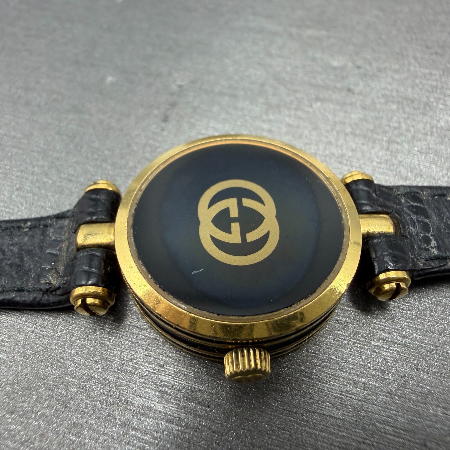 Gucci 2000L Watch Women 22mm Black Dial Gold Plated Round New Battery VTG READ!!11