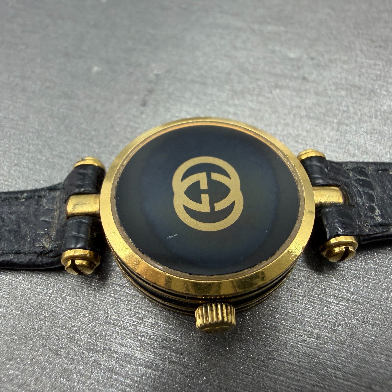 Gucci 2000L Watch Women 22mm Black Dial Gold Plated Round New Battery VTG READ!!11