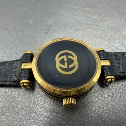Gucci 2000L Watch Women 22mm Black Dial Gold Plated Round New Battery VTG READ!!11