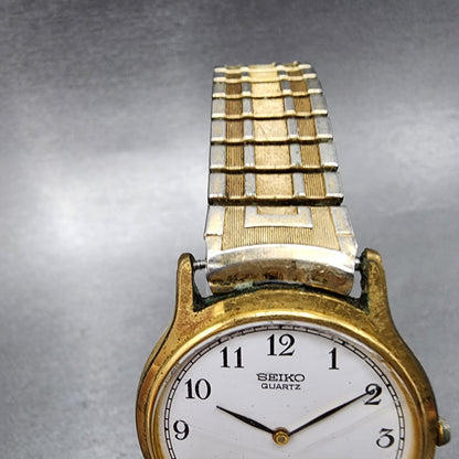 Seiko Watch Men 34mm White Dial Gold Tone Round V700-8a10 New Battery