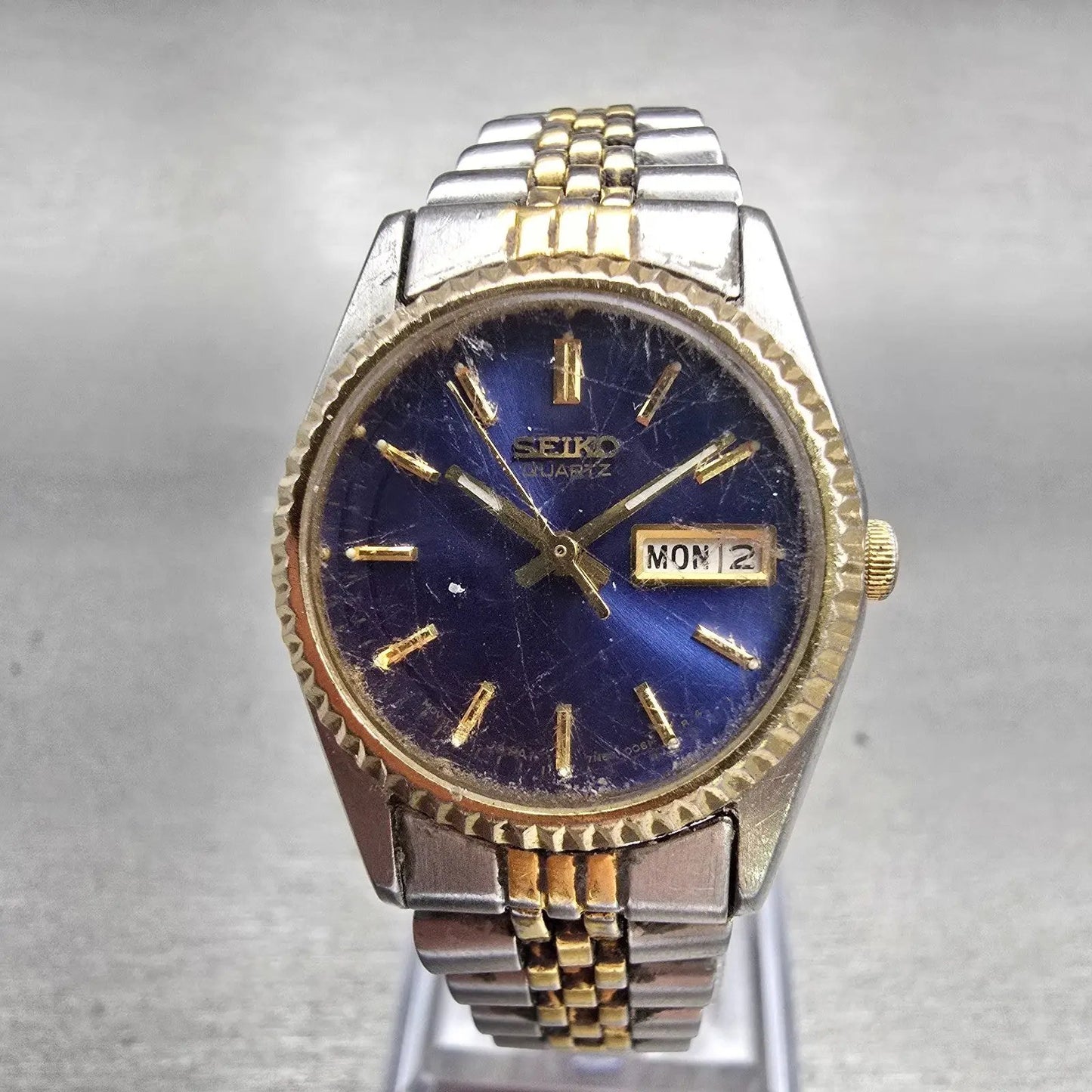 Seiko Watch Women 24mm Blue Dial Two Tone Daydate Round 7N83-0049 New Battery0